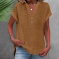 thumbnail image 5 of Breezora Women V Neck Button Down Short Sleeve Top Modern Side Slit Design Casual Comfortable Tee Shirt XL Size Coffee, 5 of 8