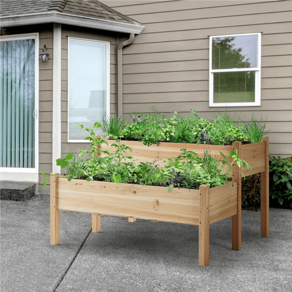 Renwick 2-tier Elevated Wooden Planter Box for Garden Yard Patio, Wood