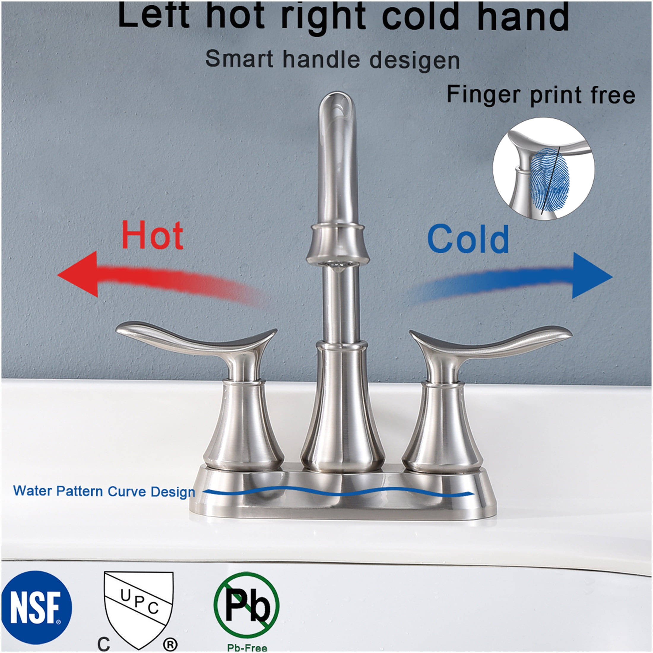 JERFIT 4 inch Centerset Bathroom Faucet with Pop-Up Drain, Brushed Nickel 2-Handle Vanity Sink Faucet, Solid Brass Construction, Easy DIY Installation