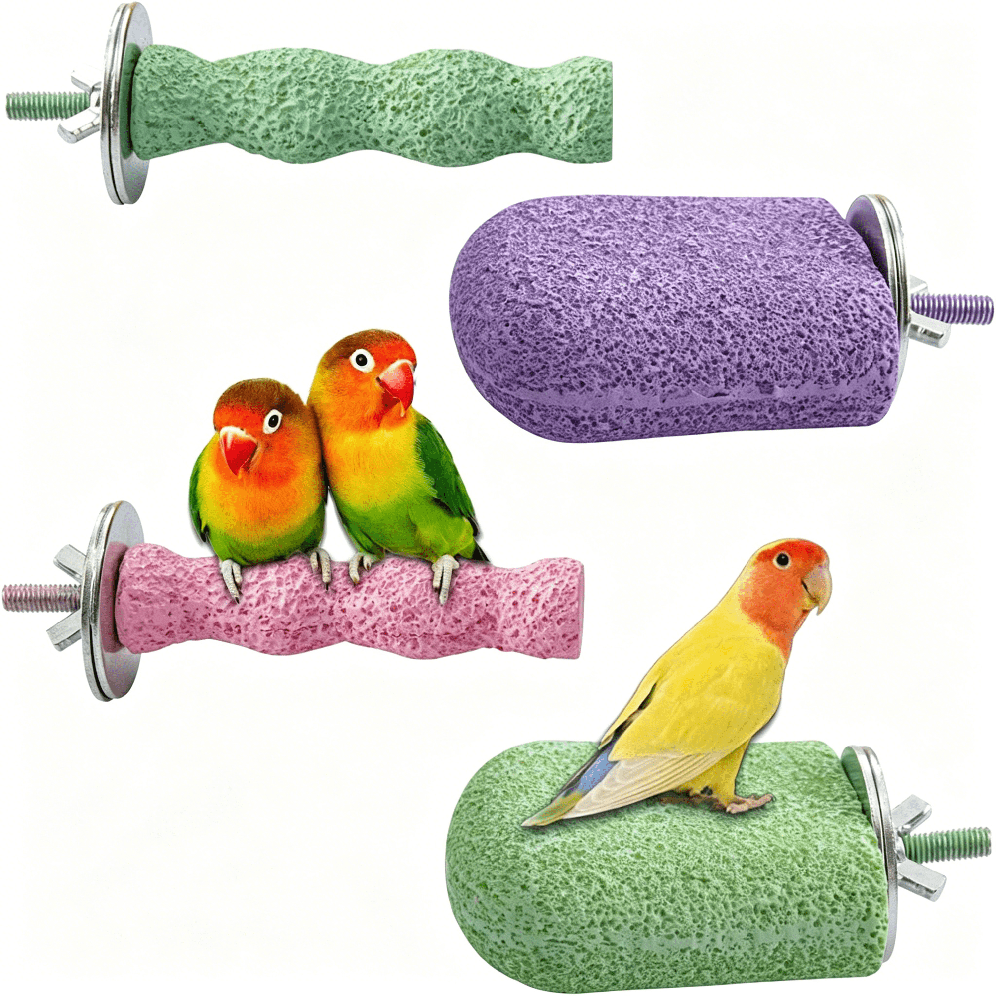 XIBUFE 4Pcs Bird Beak Grinding Stone,Cage Accessories for Parakeets,Bird Cage Perch,Stand Platform Foot Claws Trimmer Chewing Toys for Budgies,Parakeets,Cockatiels,Conures