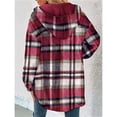 thumbnail image 4 of Chaqueta de Franela con Capucha y Cuadros para Mujer, Abrigo Grueso de Invierno para Mantener el , Chaqueta de Forro Cálida y Suave con Botones Rojo S, 4 of 10