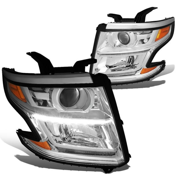 DNA Motoring For 15-20 Chevy Tahoe Suburban Chrome Amber Corner LED DRL Projector Headlight Pair