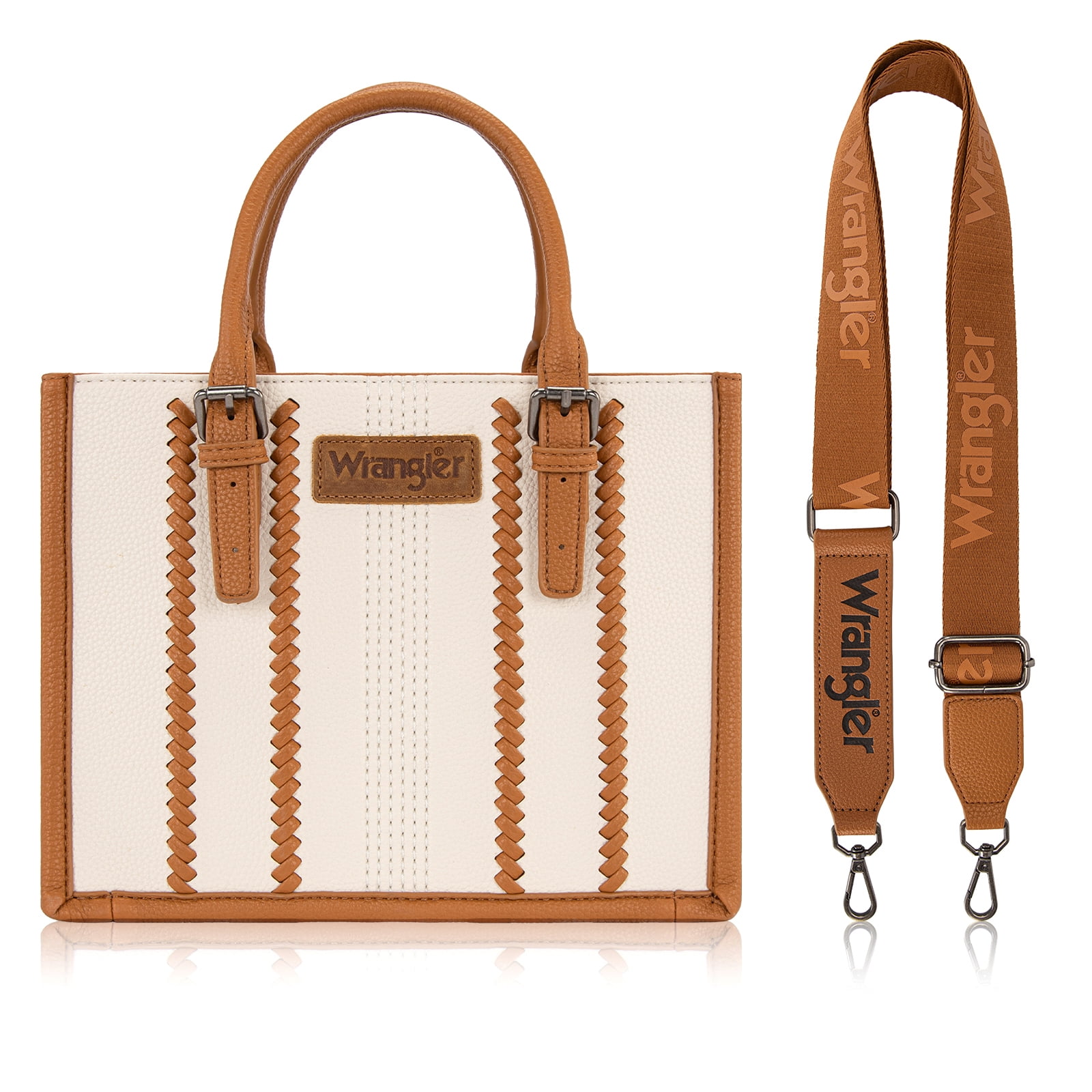 Wrangler Boho Tote Bag for Women Western Purse Retro Top Handle Satchel Handbag with Signature Strap, Beige-Brown