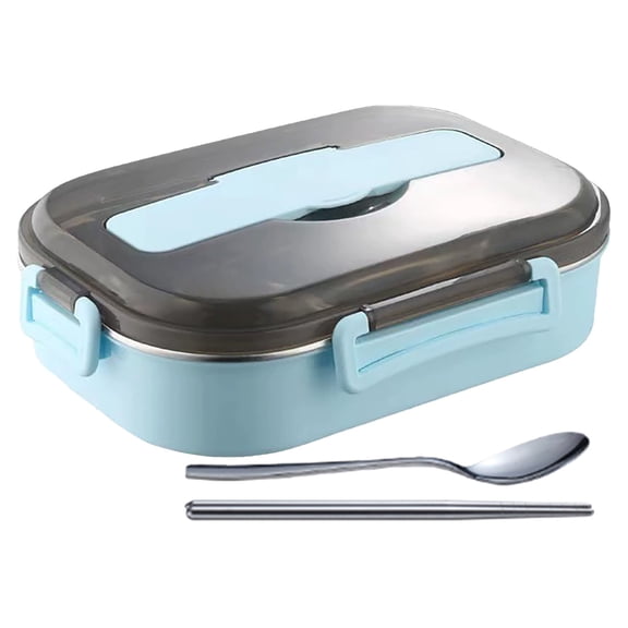 Thermal Insulated Lunch Box Bento Container 2-Layer 1-Piece - Portable Outdoor Office(Blue)