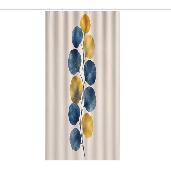 RKSupls Waterproof Shower Curtain, Eucalyptus Branch Blue Gold Watercolor Polyester Shower Curtain with Hooks for Chic Elegant Home Bathtub Bathroom Decor Washable