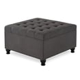 thumbnail image 6 of GZXS 30" Square Upholstered Storage Ottoman with Button-Tufted Lid & Spindle Wood Legs - 300 lbs Capacity, Linen Fabric, Dark Gray, 6 of 9
