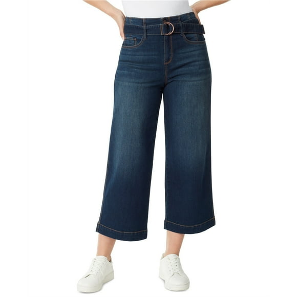 Gloria Vanderbilt Womens Wide Leg Belted Cropped Jeans, Blue, 10