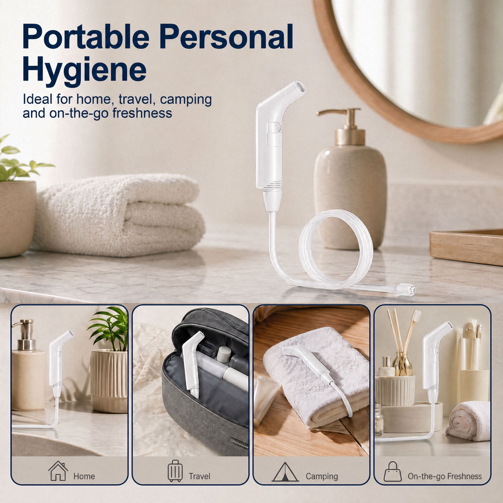WOWER Rechargeable Portable Bidet with 2 Spray Modes, 800mAh Battery and 2M Hose, Handheld Personal Hygiene Sprayer for Travel, Camping & Postpartum Care