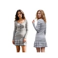 thumbnail image 2 of Argulvti Robe Mini en Tricot de Printemps pour Femme Couleur Unie/imprimé à Rayures Manches Longues Encolure Dégagée Robe Trapèze, 2 of 9