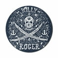 thumbnail image 1 of Skull Mouse Pad for Computers, Pirates Jolly Roger Flag Sailor Crossed Tools Theme in Blue Tones, Round Non-Slip Thick Rubber Modern Gaming Mousepad, 8" Round, Dark Blue and White, by Ambesonne, 1 of 2