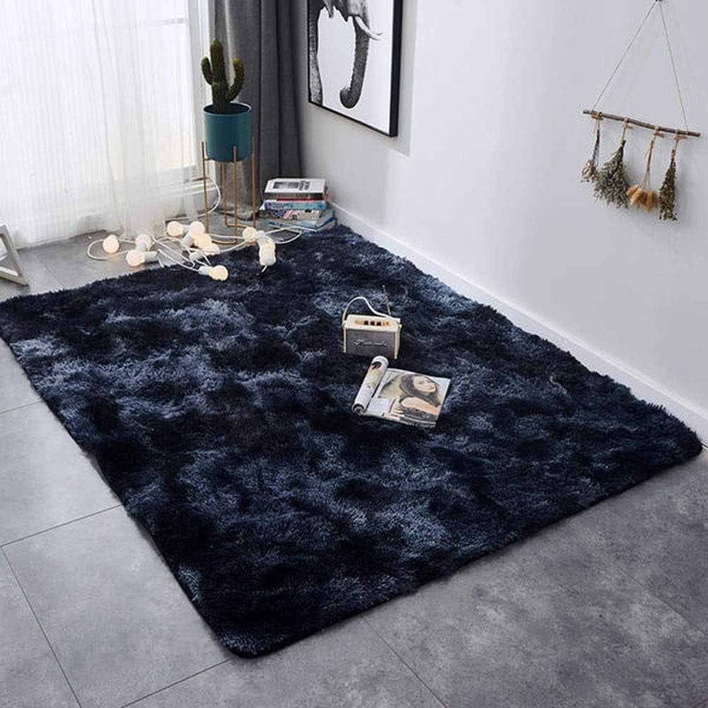 SUSUZI 5' x 7' Shaggy Area Rug, 2 Inch Thick Fluffy Plush Carpet with Non-Slip PVC Back, Dark Blue Modern Soft Rug for Bedroom Living Room Kids Room