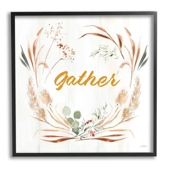 Stupell Industries Gather Phrase Herbs Wreath Graphic Art Black Framed Art Print Wall Art, Design by Katrina Pete