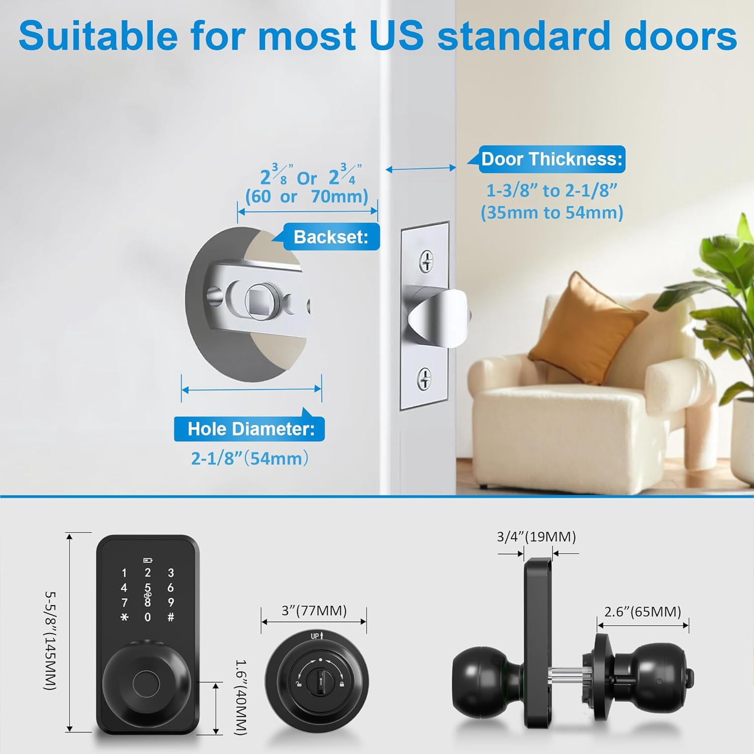 Hansang Smart Door Lock with Keypad and Fingerprint, Keyless Entry Electronic Door Knob for Front Door, Easy to Install
