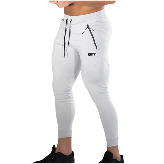 LMOIPLI Men's Slim Fit Jogging Pants Lightweight Breathable Adjustable Waistband Side Pockets Sportswear Workout Running Fitness Outdoor Activities White M