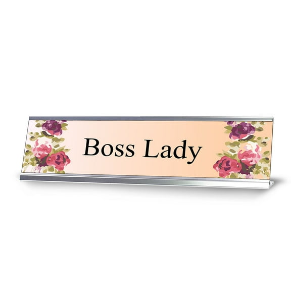 Boss Lady Floral Designer Desk Sign (2x8") | Elegant Office Decor for Women Entrepreneurs