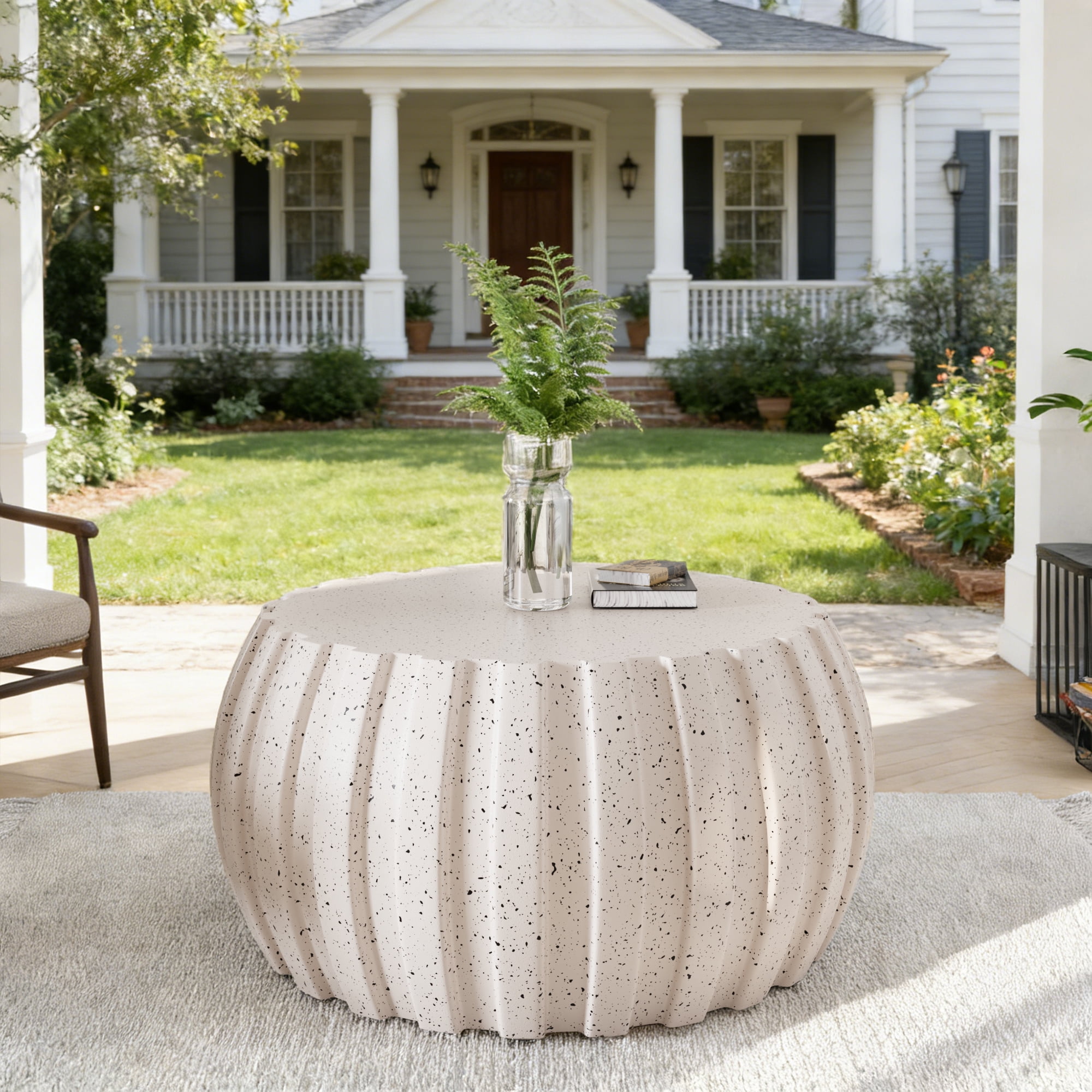 FFH 35.43" Coffee Table for Living Room, Modern Patio Coffee Table, Waterproof, Durable MgO Cement Design, White