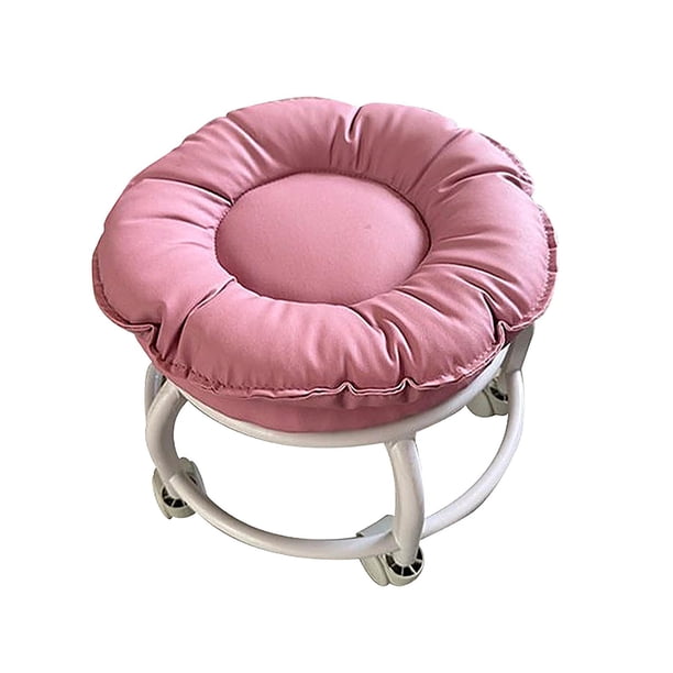 Taburete bajo con ruedas, silla giratoria, para hombre y mujer, taburete multiusos con rosa