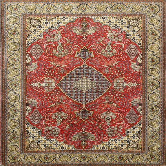 Ahgly Company Machine Washable Indoor Square Traditional Tomato Red Area Rugs, 6' Square