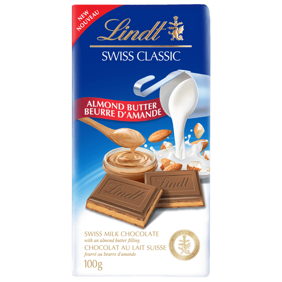 Lindt SWISS CLASSIC Milk Chocolate Almond Butter Bar, 100g, LINDT SWISS CLASSIC ALMOND BUTTER 100G