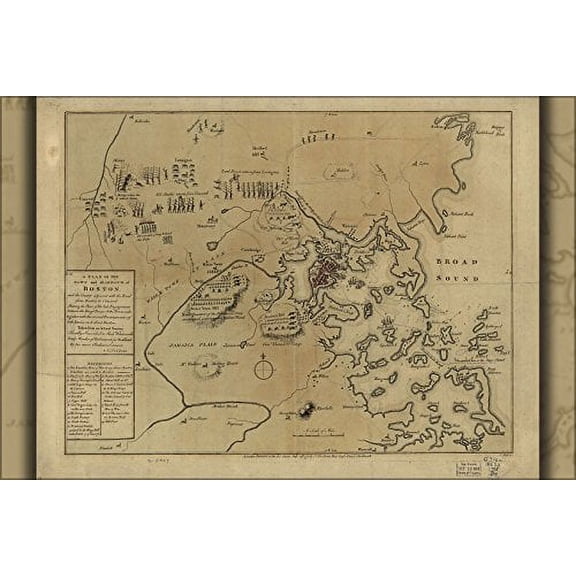 16x24 Poster; Map Of 1775 Battle Of Lexington Concord And Siege Of Boston