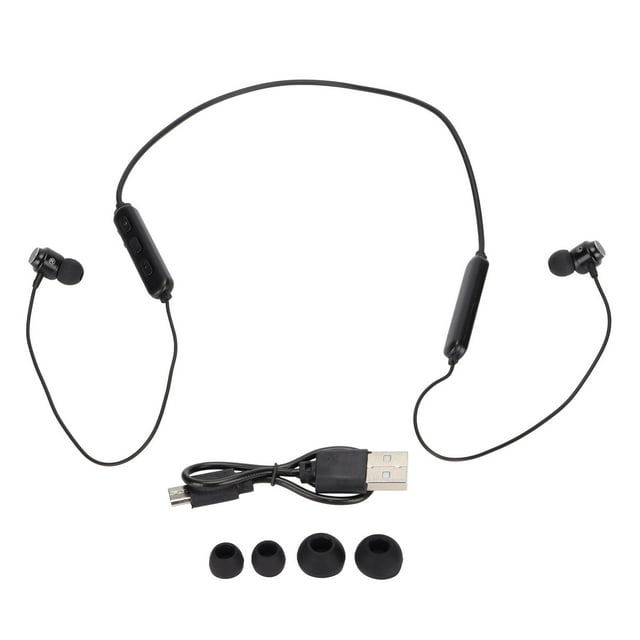 Auriculares Bluetooth inalámbricos con banda para el cuello, deportivos, con reducción de ruido y micrófono, color negro