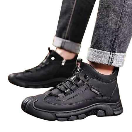 

Chnzic Men s Winter Lace Up Plush And Thickened Casual Soft Sole Anti Slip Fashionable Leather Upper Father s Shoes Cotton Shoes