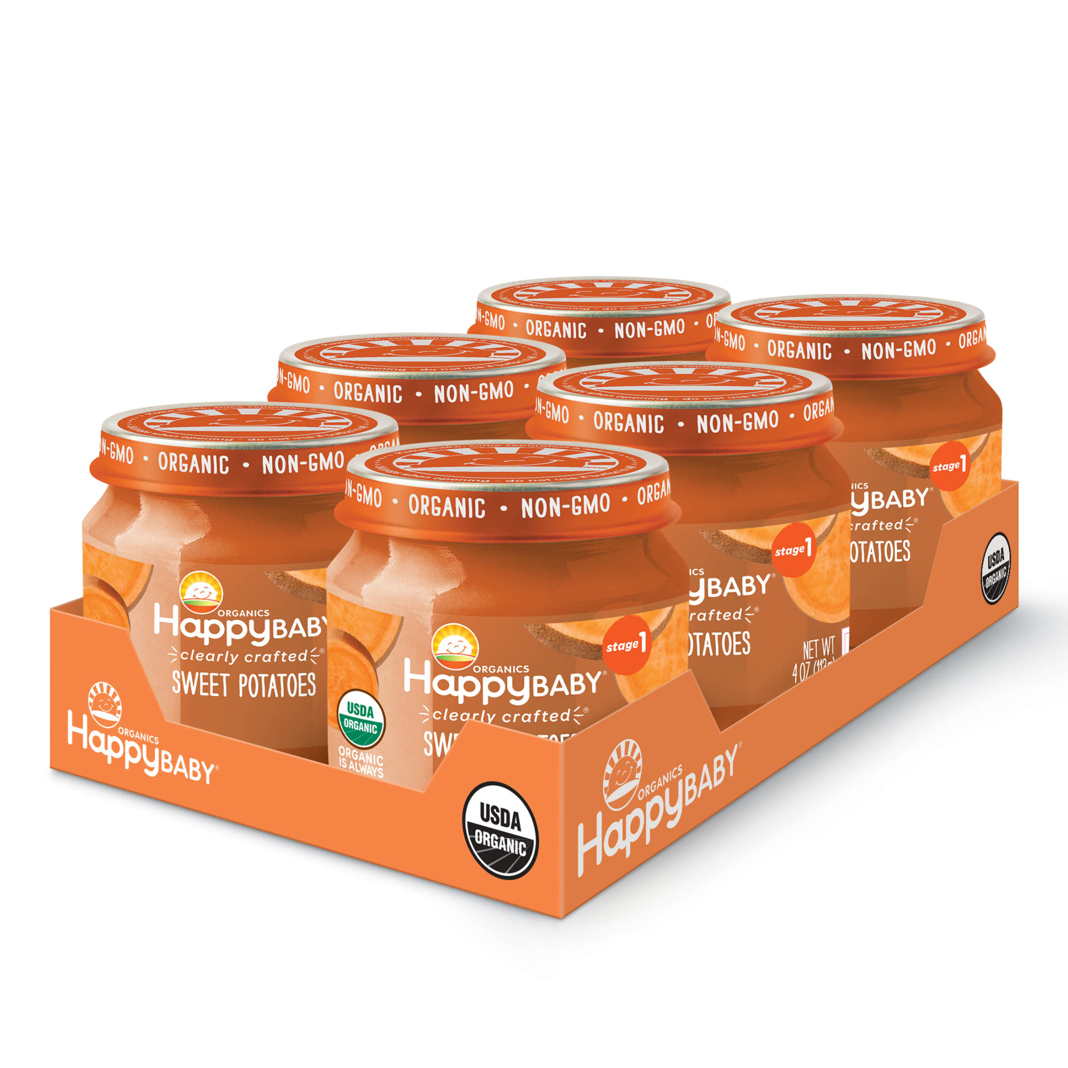 Happy Baby Organics Clearly Crafted, Stage 1, Sweet Potato Organic Baby Food, 4 oz. Jars (6 Count)