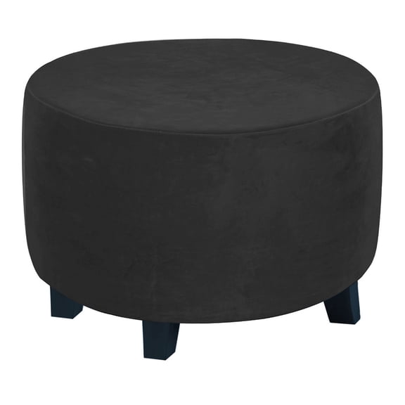 Zhuge Super Stretchy Velvet Ottoman Cover, Flexible Plush Fabric Round Stool Slipcover, Durable Washable Furniture Shield for Indoor Storage Ottoman and Home Decoration, Medium, Black
