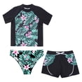 thumbnail image 3 of YONGHS Teens Girls Flower Frinted Short Sleeve Top with Briefs Shorts Rash Guard 3 Pcs Swimwear Set Lily 10, 3 of 5