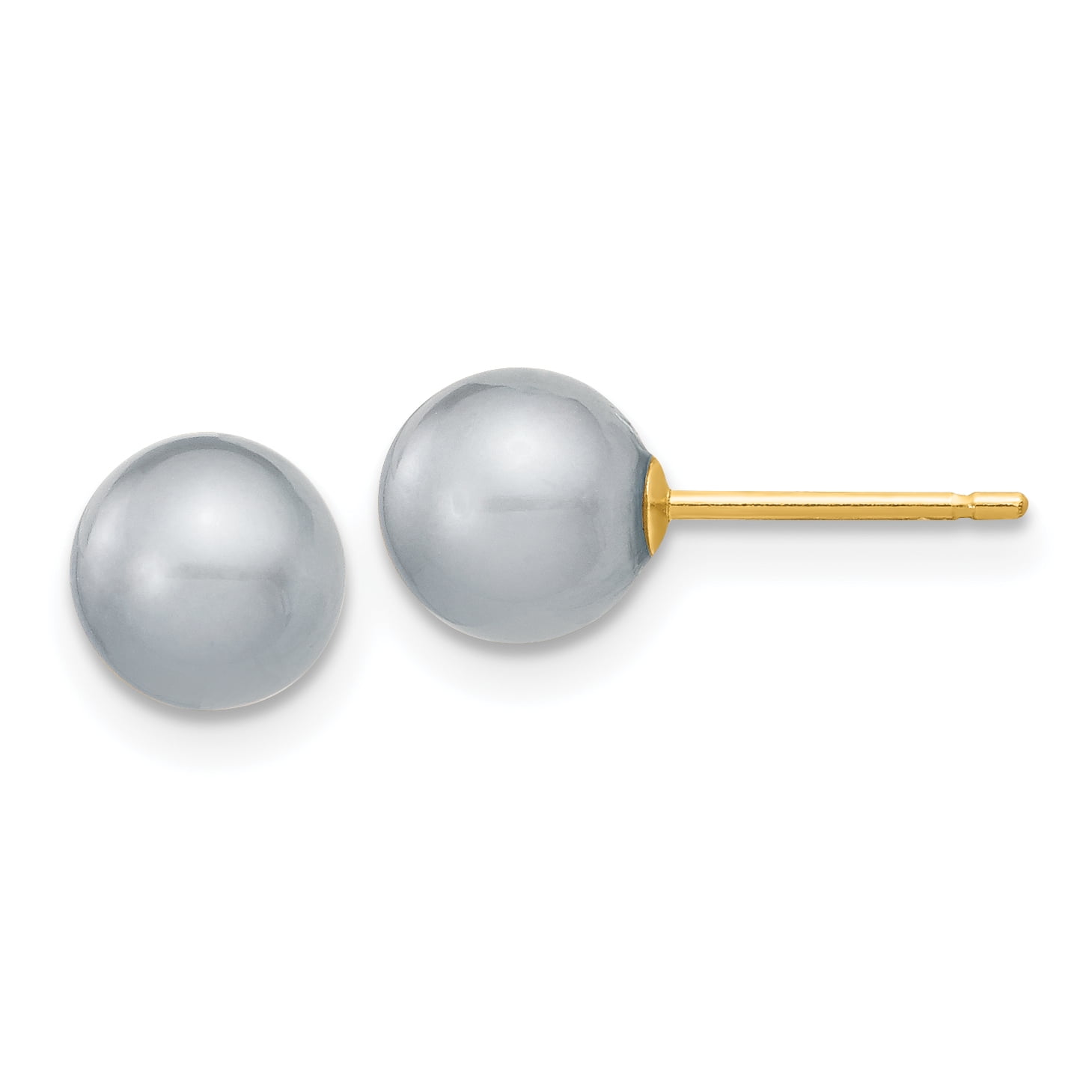 Black Round Freshwater Cultured Pearl Post Earrings in Real 14k Yellow Gold 