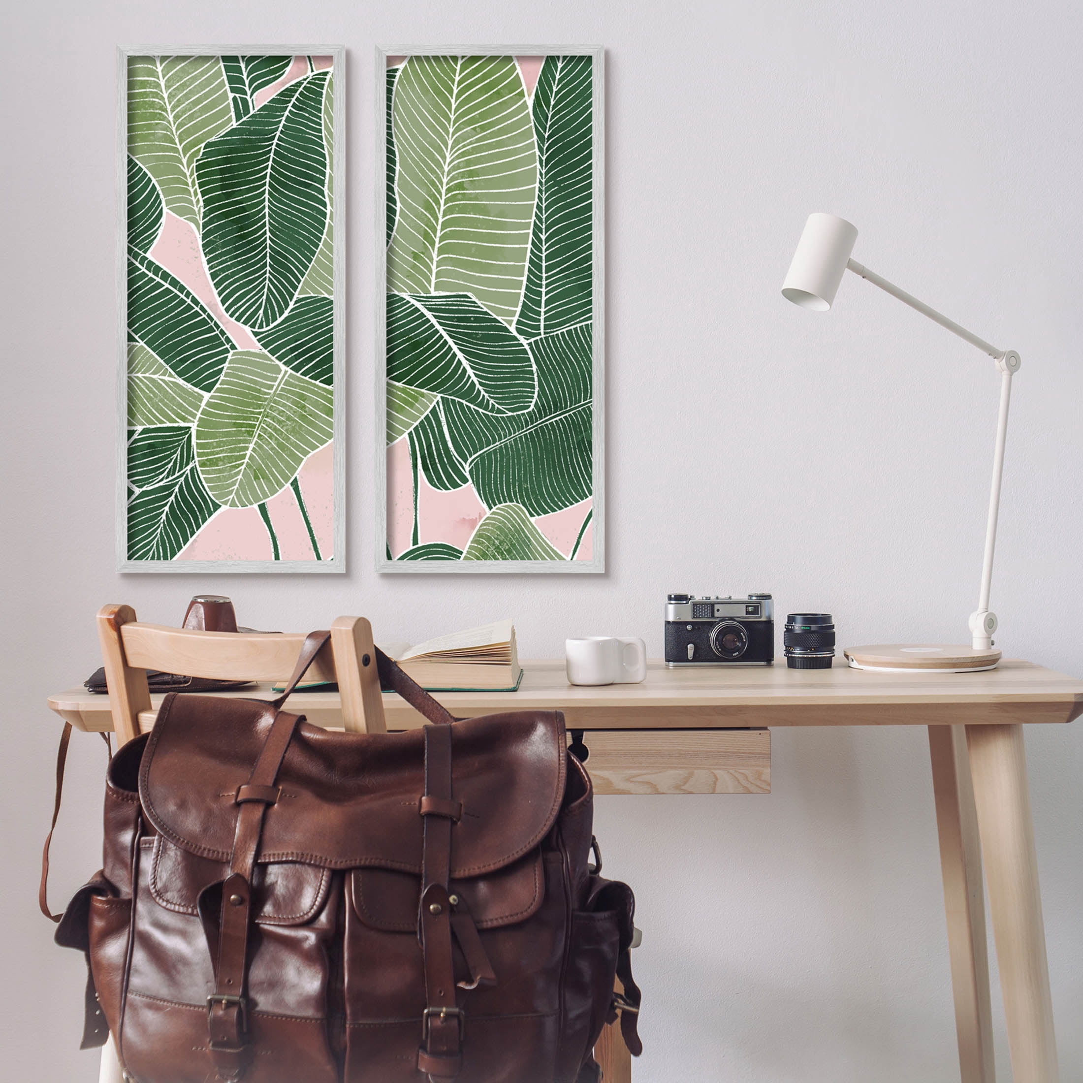 Contemporary Jungle Vegetation Leaves Botanical & Floral Graphic Art Gray Framed Art Print Wall Art, Set of 2