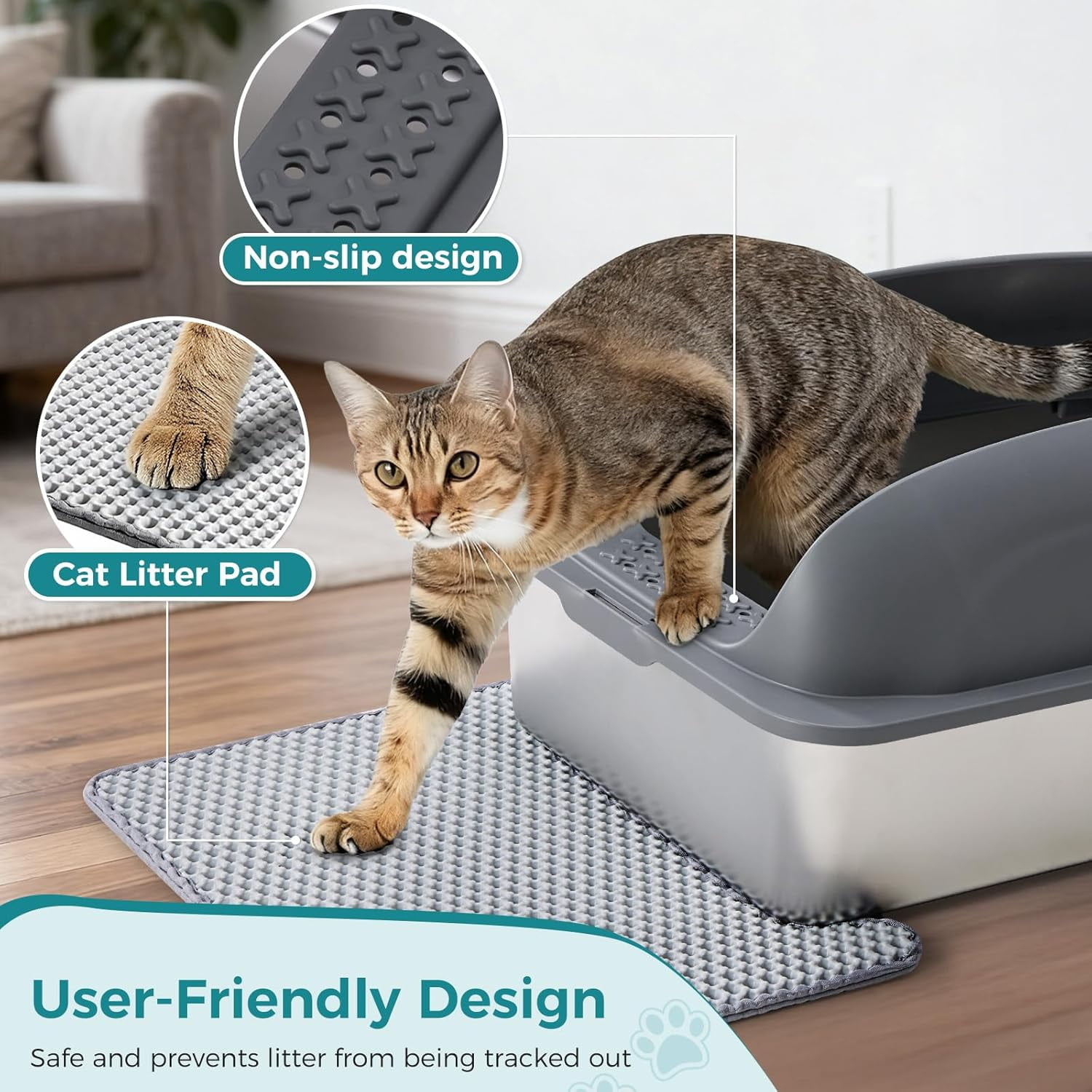 Atilioo Stainless Steel Cat Litter Box with Lid, Metal Litter Pan High Sided, Anti-Urine Leakage, Easy Clean, Never Absorbs Odors, Include Scoop & Mat, Dark Gray