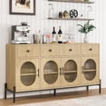 thumbnail image 1 of Eastvita 62-Inch Buffet Cabinet with Storage Large Sideboard Cabinet for Home/Kitchen/or Dining Room. Features 3 Drawers/4 Fluted Glass Doors (Natural), 1 of 6