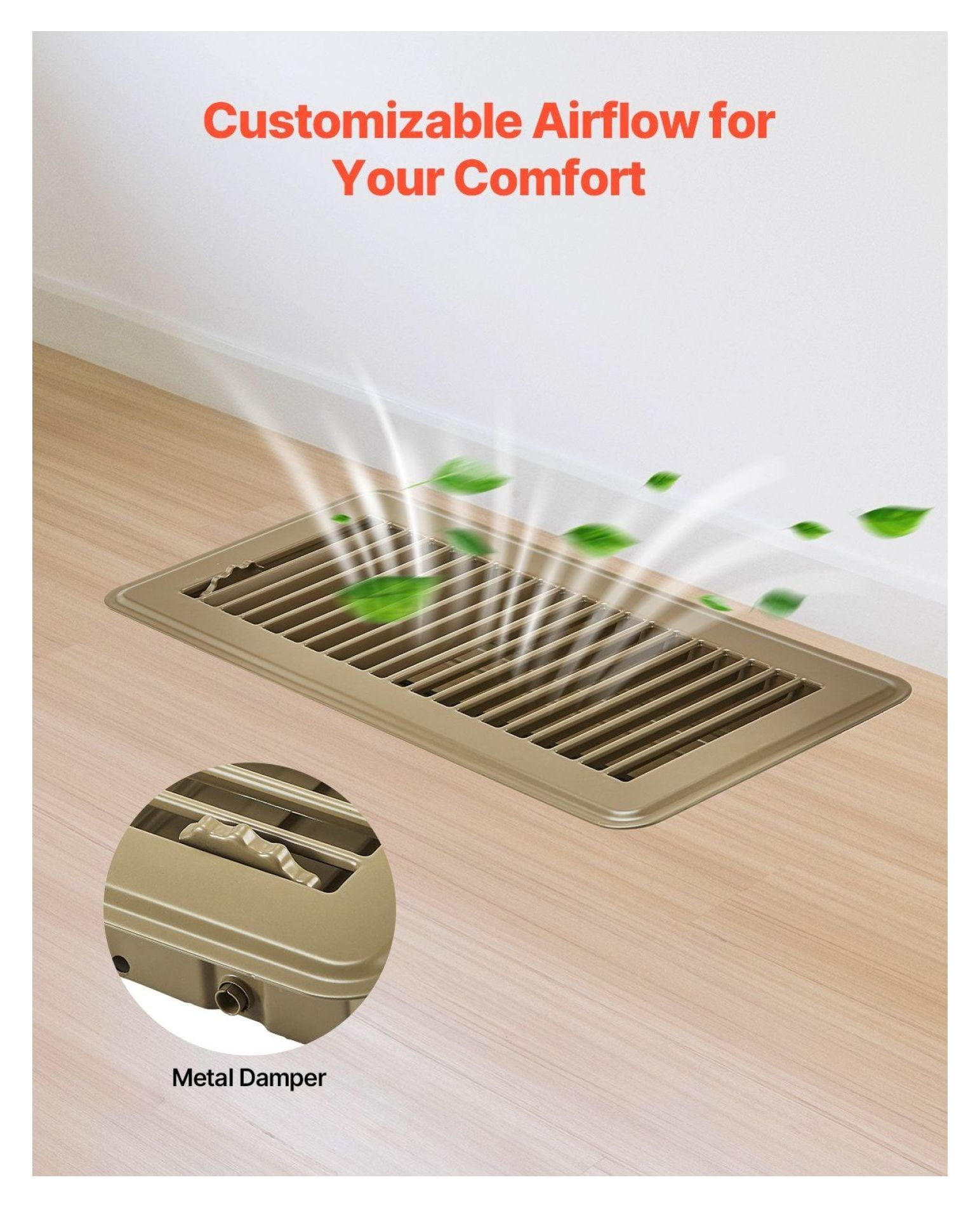 Floor Registers 4x10 Inch 6-Pack - Iron HVAC Vent Grilles - Brown - Adjustable Airflow - Durable Metal Construction - Home & Office