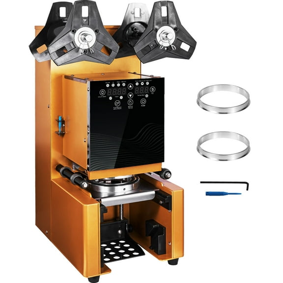 KFFKFF Fully Automatic Cup Sealing Machine, 500-650 Cups/Hour, Electric Sealer for 190 mm Tall & 90/95 mm Cups, Digital Control LCD Panel for Bubble Tea, Coffee, and More, Gold