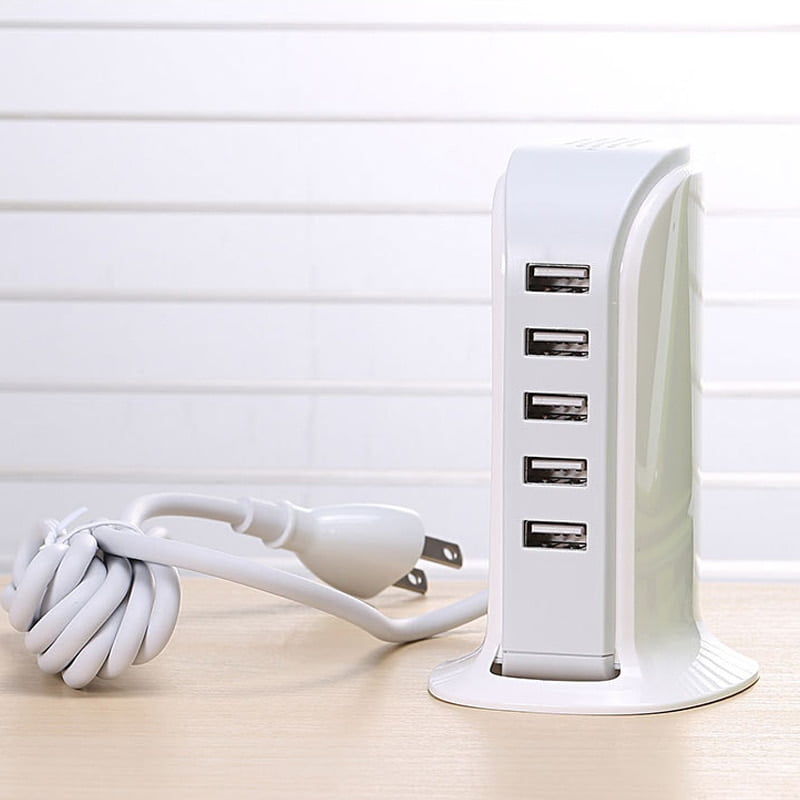 W_5 USB Ports Wall Charger Vertical Stand Desktop USB Hub Adapter Charging Station Multi Port