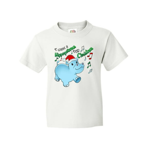 Inktastic I Want a Hippopotamus for Christmas Hippo in Santa Hat Youth T-Shirt