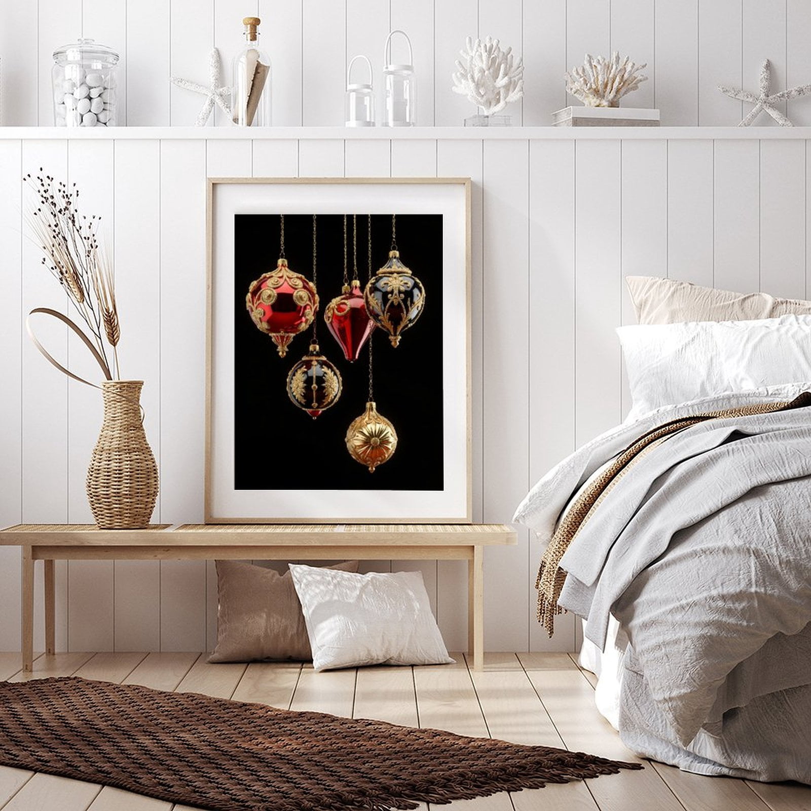 Diamond Art Kit for Adults, Ornate Red Gold Christmas Ornaments Diamond Painting for Adults Beginners, DIY Diamond Art Painting Kits, 5D Diamond Painting Crafts for Home Decor 12x16 Frameless