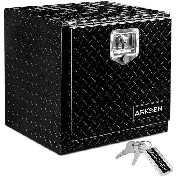 ARKSEN 18" Aluminum Truck Underbody Diamond Plate ToolBox w/ T-Handle Latch Durable Pickup Trailer Storage Organizer Tool Box Key Lock, Black
