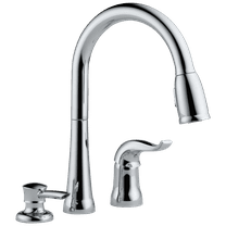 Delta Kate Single Handle Pull-Down Kitchen Faucet with Soap Dispenser in Chrome 16970-SD-DST