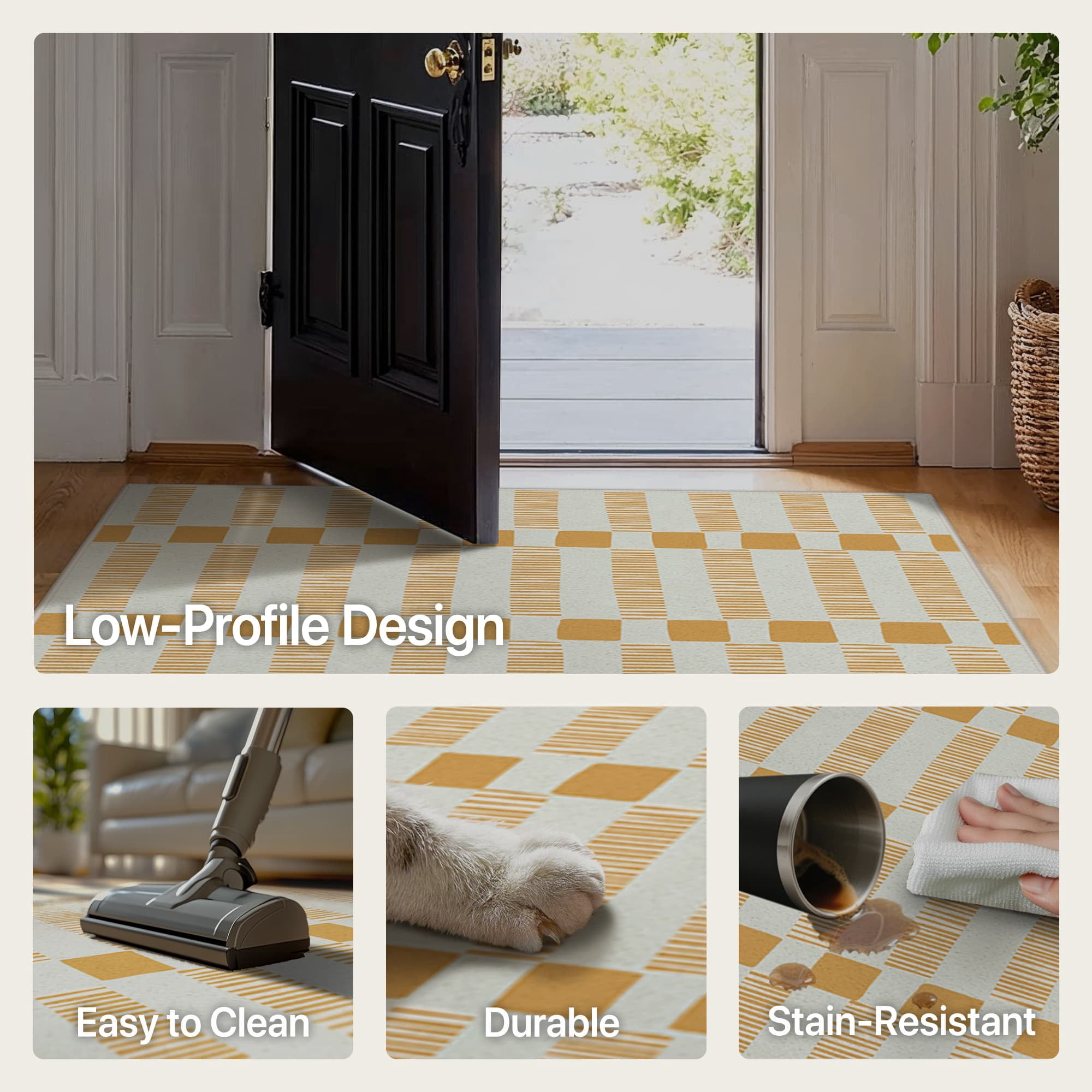 KUETH 5X7 Area Rugs Machine Washable Rugs for Living Room, Non Slip Throw Rug with Backing, Rug for  Bedroom、Kitchen、Floor and Dining Room