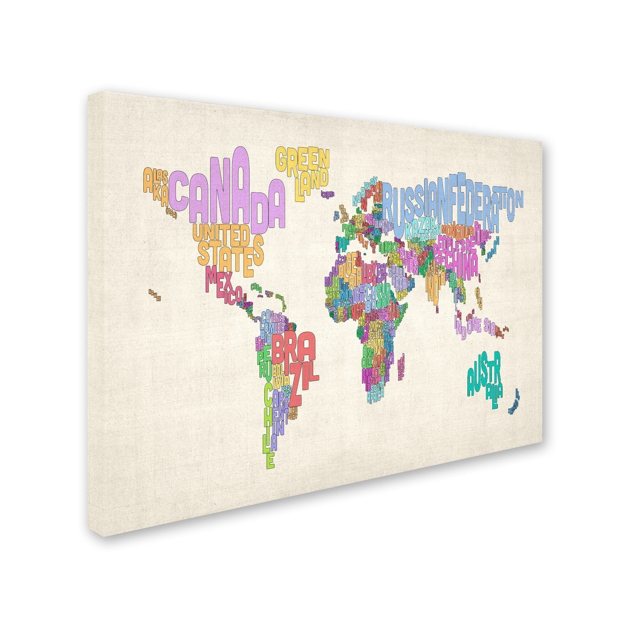 Trademark Art 'World Text Map 5' Canvas Art by Michael Tompsett