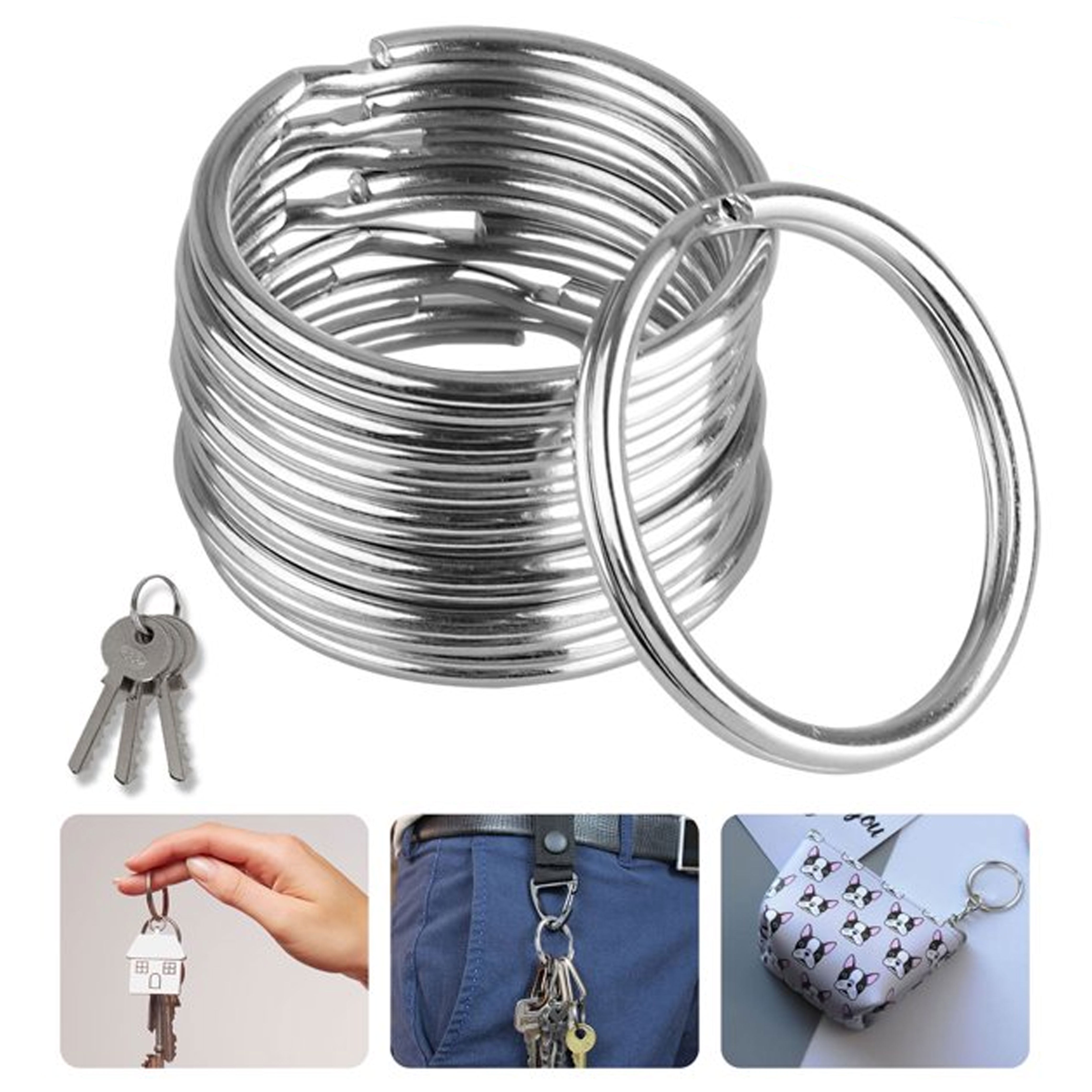 100pc Silver Steel Key Rings Chains Split Ring Hoop Metal Loop Accessories 25mm 