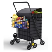 NBBNHH Stairs Climbing Shopping Cart | Foldable Laundry Utility Cart w/ Swivel Wheels & Waterproof Liner | Lightweight Collapsible Grocery Cart - Black