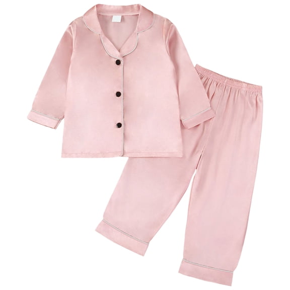 Cathalem Unisex Kids Boys Girls Pajama Sets Winter Long Sleeve Long Pants 2pcs Silky Sleepwear Button Down Loungewear Light Pink 2-3 Years