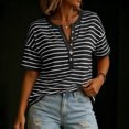 thumbnail image 6 of Womens T-shirts Zaewscy Women's Striped V-Neck Button Loose Casual Summer Short-Sleeve T-Shirt, 6 of 8