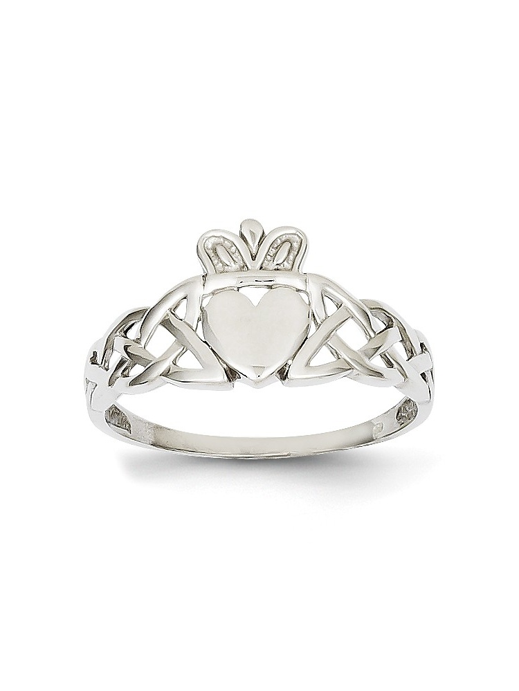 AA Jewels Solid 14k White Gold Mens Claddagh Ring (2mm) Size 9.5