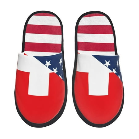 Balery USA Switzerland Slient Indoor Furry Fleece Comfort House Shoes Soft Non-Slip Home Shoes Cotton slippers House Slippers-- Large