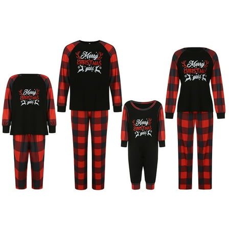 

JBEELATE Christmas Family Pajamas with Plaid Pattern Elastic Waist Round Neck Parent-Child Clothing