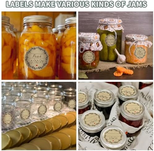 500pcs Label Stickers for Jars and Lids, Floral Heart & Lace Design with 3 Lines for Writing, Kraft Sticker Labels Pantry Labels, Mason Jar Labels Canning Labels Gift Tags(2" Round)